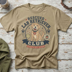 T-shirt with "Rescued Lab Retriever Club Adopted Best Friend" graphic.