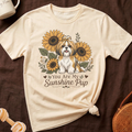 Cream t-shirt with Shih Tzu dog, sunflowers, and text "You Are My Sunshine Pup".