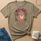 T-shirt with Pomeranian dog and floral design, reads "Soft Heart Loyal Soul".