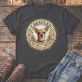 Dark grey t-shirt with a circular graphic of a chihuahua and the text "I RESCUED MY BEST FRIEND."